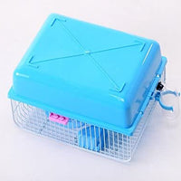 Jaula de hámster transportín portátil funda de transporte de hámster jaula con botella de agua y ruedas y alimentador de alimentos travemster animales pequeños (azul) - BESTMASCOTA.COM