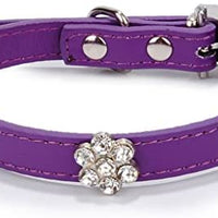 aolove Moda Rhinestones Diamante Flor Ajustable Piel Sintética mascota collares para gatos cachorro perros pequeños - BESTMASCOTA.COM