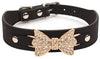 aolove Moda Rhinestones Diamante mariposa lazo corbata ajustable Piel Sintética mascota collares para perros gatos cachorro - BESTMASCOTA.COM