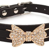 aolove Moda Rhinestones Diamante mariposa lazo corbata ajustable Piel Sintética mascota collares para perros gatos cachorro - BESTMASCOTA.COM