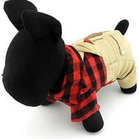 SMALLLEE_LUCKY_STORE Pet Clothes for Small Dog Cat Red Plaid Shirts Sweater with Khaki Overalls Pants Jumpsuit - BESTMASCOTA.COM