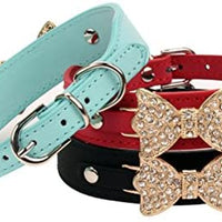 aolove Moda Rhinestones Diamante mariposa lazo corbata ajustable Piel Sintética mascota collares para perros gatos cachorro - BESTMASCOTA.COM