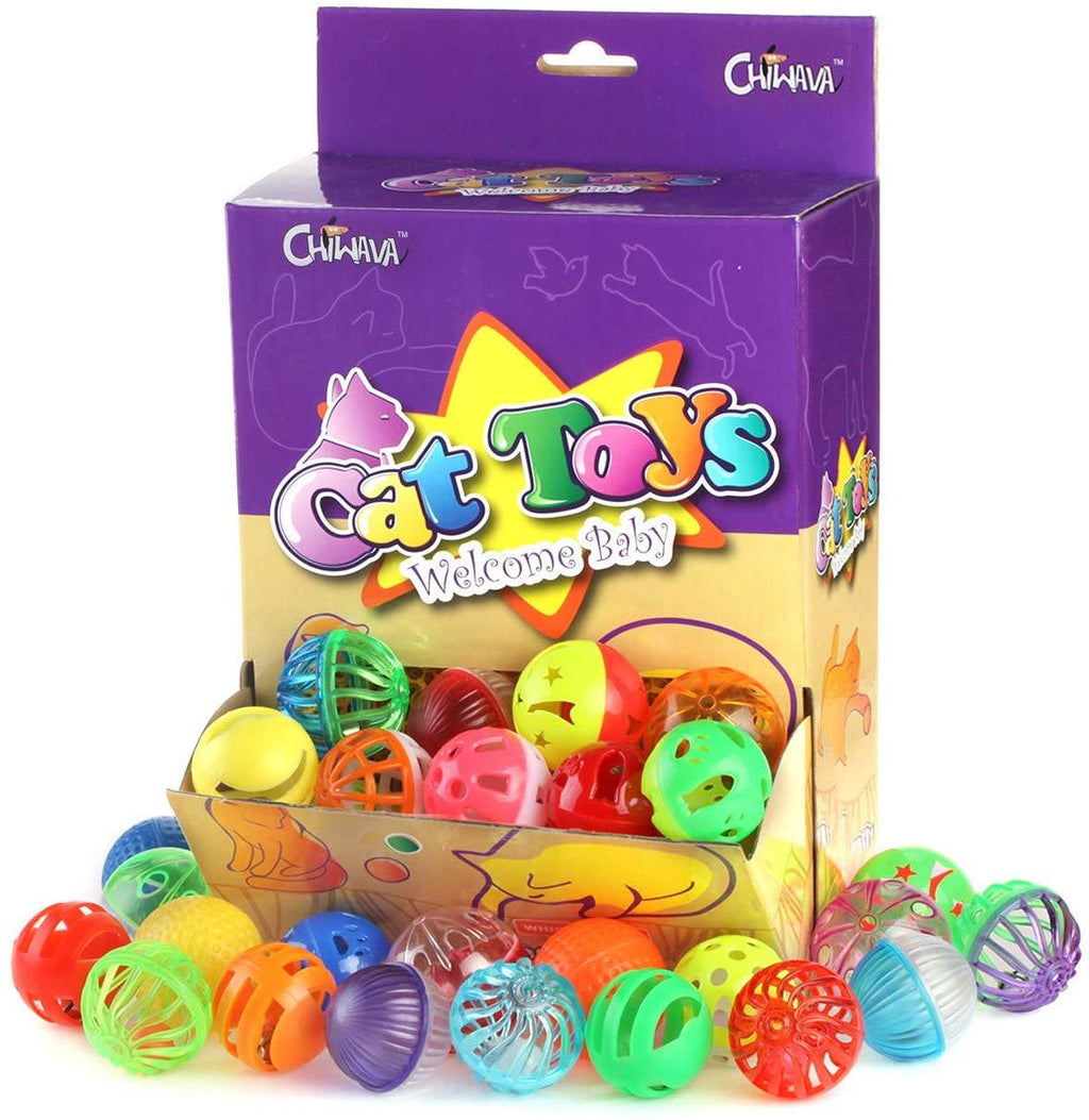 48pcs plástico Bell gato bola juguete de gato gatito Chase Juguete tamaño 1.6" ~ 1.8" 8 tipos varios colores - BESTMASCOTA.COM