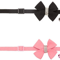 BINGPET Collar para gato con pajarita de campana, hebilla de seguridad ajustable, diamante de imitación de terciopelo, 2 unidades, rosa y negro - BESTMASCOTA.COM