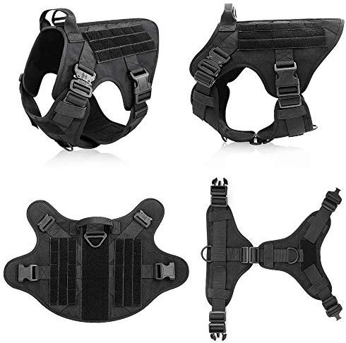 Rabbitgoo Tactical Dog Harness Vest Large with Handle, Military