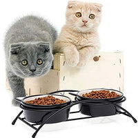 Y YHY cuencos elevados de cerámica para gatos, cuencos de agua o comida para gatos, platos dobles con soporte de metal, diseño de orejas de gato, 12 onzas - BESTMASCOTA.COM