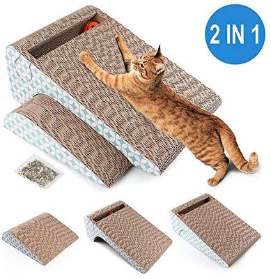 PrimePets Cat Scratcher Cardboard, Removable Cat Scratching Pad with Ball, 2-in-1 Corrugated Cat Scratch Lounge Sofa Refill(Catnip Included) - BESTMASCOTA.COM