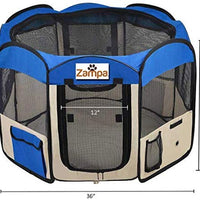 Zampa Portable Foldable Pet playpen Exercise Pen Kennel + Carrying Case for Larges Dogs Small Puppies/Cats | Indoor/Outdoor Use | Water Resistant - BESTMASCOTA.COM