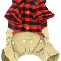 SMALLLEE_LUCKY_STORE Pet Clothes for Small Dog Cat Red Plaid Shirts Sweater with Khaki Overalls Pants Jumpsuit - BESTMASCOTA.COM