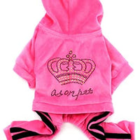 SMALLLEE_Lucky_STOE Pet Clothes Small Dog Cat Velvet Crown Jumpsuit Coat Hooide Pajamas Tracksuit - BESTMASCOTA.COM