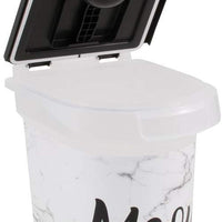 Huellas Pet de plástico contenedor de comida, Meow diseño de mármol, 15lb - BESTMASCOTA.COM