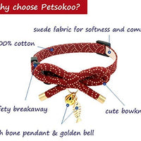 PetSoKoo - Collar para gato con campana Elegante lazo con colgante de hueso de pez. Rotura de seguridad, peso ligero, suave, duradero. - BESTMASCOTA.COM