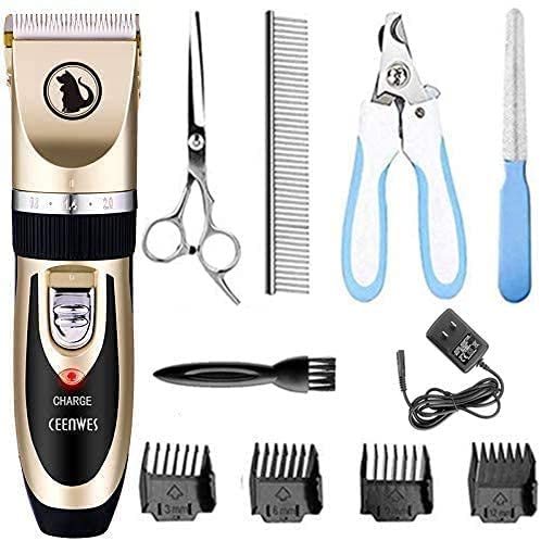 Ceenwes Dog Clippers Low Noise Pet Clippers Rechargeable Dog Trimmer Cordless Pet Grooming Tool Professional Dog Hair Trimmer with Comb Guides Scissors Nail Kits for Dogs Cats & Other