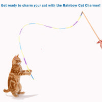 Interactive Cat Toys Rainbow Cat Charmer with Bell, Replaceable Wood Cat Wand with 5PCS Colorful Fabric Ribbon Refills, Safe Cat Catcher Teaser Stick Toy for Kittens Training Pets Exerciser - BESTMASCOTA.COM