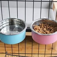 RUBYHOME Comedero para perros, cuenco de agua para mascotas, cuenco de plástico 2 en 1 y cuenco de acero inoxidable, cuenco extraíble para colgar gatos, conejos, pájaros, comida, cuenco perfecto para cajas y jaulas - BESTMASCOTA.COM