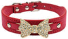 aolove Moda Rhinestones Diamante mariposa lazo corbata ajustable Piel Sintética mascota collares para perros gatos cachorro - BESTMASCOTA.COM