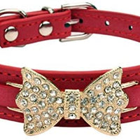 aolove Moda Rhinestones Diamante mariposa lazo corbata ajustable Piel Sintética mascota collares para perros gatos cachorro - BESTMASCOTA.COM