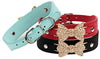 aolove Moda Rhinestones Diamante mariposa lazo corbata ajustable Piel Sintética mascota collares para perros gatos cachorro - BESTMASCOTA.COM