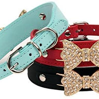 aolove Moda Rhinestones Diamante mariposa lazo corbata ajustable Piel Sintética mascota collares para perros gatos cachorro - BESTMASCOTA.COM