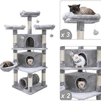 Hey-bro - Árbol para gatos con postes de sisal, 2 condominios de felpa más grandes, hamaca para gatitos, gatos y mascotas de 65 pulgadas - BESTMASCOTA.COM