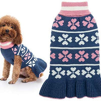 KOOLTAIL Dog Sweater Dress Turtleneck Winter Clothes - Warm Girl Dogs Coat Beautiful Love Heart Pattern Valentine's Day Knit Ugly Sweater with Leash Hole for Dogs Puppy Cat - BESTMASCOTA.COM