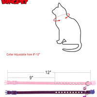 BINGPET Collar de gato con campanas Breakaway, suave terciopelo seguro, collares ajustables con diamante brillante, rosa y morado, 2 unidades - BESTMASCOTA.COM