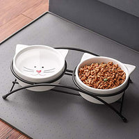 Y YHY cuencos elevados de cerámica para gatos, cuencos de agua o comida para gatos, platos dobles con soporte de metal, diseño de orejas de gato, 12 onzas - BESTMASCOTA.COM