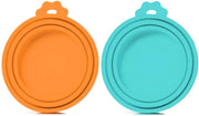 SLSON - Juego de 2 tapas universales de silicona para comida de mascotas y gatos para perros y gatos, 1 para 3 tamaños estándar sin BPA, apto para lavavajillas, azul y naranja - BESTMASCOTA.COM