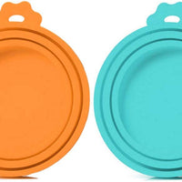 SLSON - Juego de 2 tapas universales de silicona para comida de mascotas y gatos para perros y gatos, 1 para 3 tamaños estándar sin BPA, apto para lavavajillas, azul y naranja - BESTMASCOTA.COM