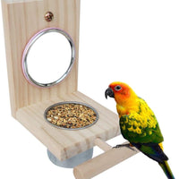 kathson Bird Feeder Parrot Perches Toys Mirror Stand Stainless Steel Food Bowl Cup Cage Accessories Fun Play for Canaries,Parakeet,Cockatiel,Conure,Cockatoo,Lovebirds - BESTMASCOTA.COM