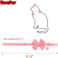 BINGPET Collar para gato con pajarita de campana, hebilla de seguridad ajustable, diamante de imitación de terciopelo, 2 unidades, rosa y negro - BESTMASCOTA.COM