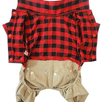 SELMAI Dog Overall Pet Clothes for Small Dog Red Plaid Button Down with Khaki Bib Pants Outfits Soft Breathable Onesies Jumpsuit for Puppy Boys Cat Apparel for Walking Outdoor Spring Autumn - BESTMASCOTA.COM