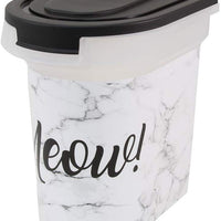 Huellas Pet de plástico contenedor de comida, Meow diseño de mármol, 15lb - BESTMASCOTA.COM