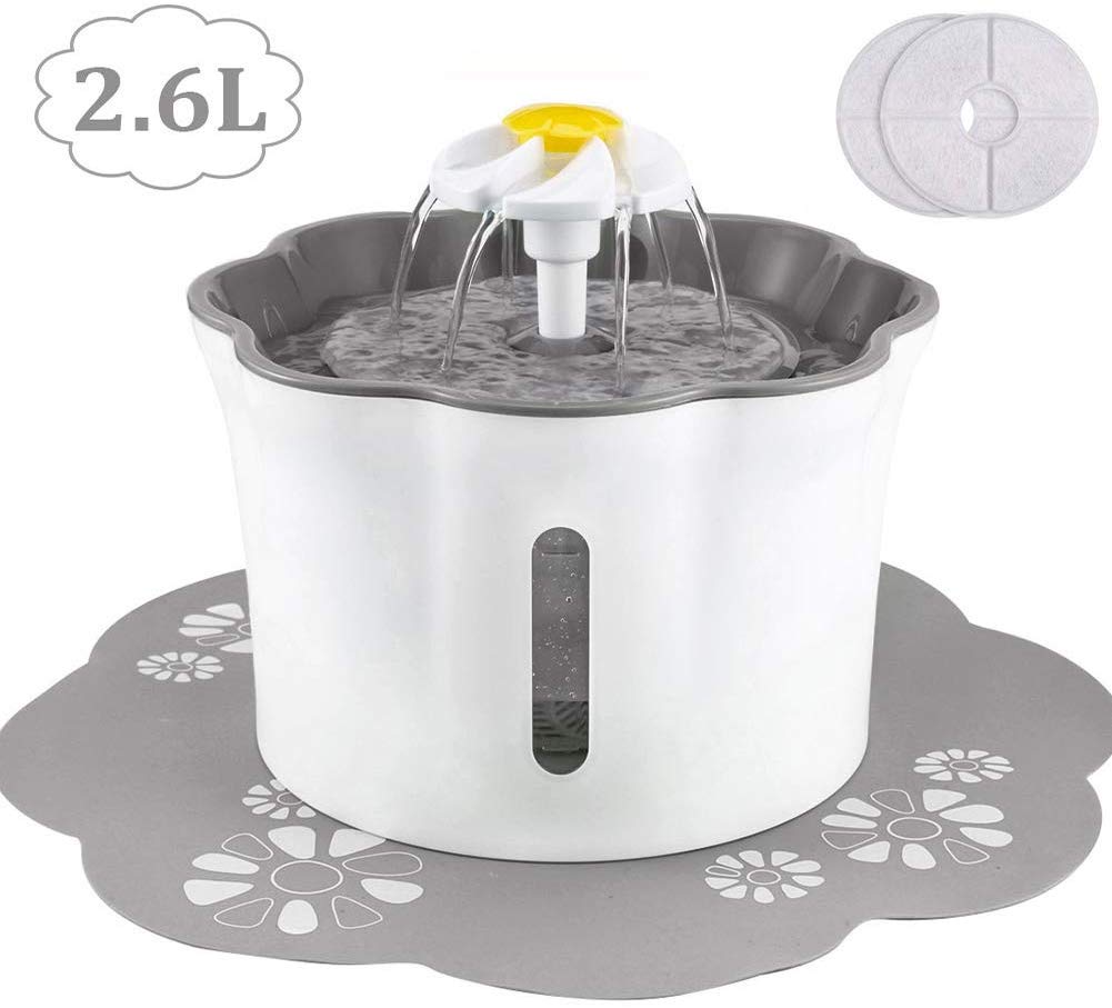 PingPIN Cat Water Fountain, 2.6L/88oz Pet Water Fountain, Flower Drinking Water Fountain for Cats with 2 Replacement Filters, Automatic Fountain for Cats, Dogs, Small Animals - BESTMASCOTA.COM