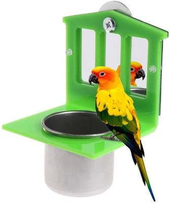 PIVBY - Juguete de espejo para pájaros con comedero de acero inoxidable para comida de loro y aves acuáticas - BESTMASCOTA.COM