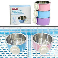 RUBYHOME Comedero para perros, cuenco de agua para mascotas, cuenco de plástico 2 en 1 y cuenco de acero inoxidable, cuenco extraíble para colgar gatos, conejos, pájaros, comida, cuenco perfecto para cajas y jaulas - BESTMASCOTA.COM