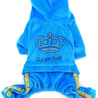 SMALLLEE_Lucky_STOE Pet Clothes Small Dog Cat Velvet Crown Jumpsuit Coat Hooide Pajamas Tracksuit - BESTMASCOTA.COM