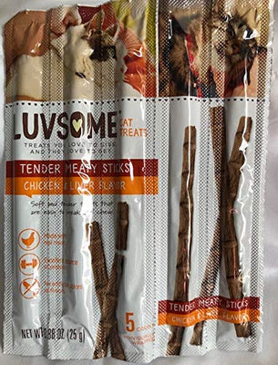 Luvsome Cat Treat Tender - Palillos para carne (sabor a pollo y hígado, 5 unidades) - BESTMASCOTA.COM