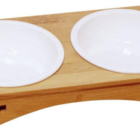 Petsoigné - Cuencos básicos para gatos con soporte de madera para mascotas con soporte de bambú elevado para gatos y cachorros - BESTMASCOTA.COM