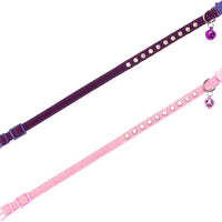 BINGPET Collar de gato con campanas Breakaway, suave terciopelo seguro, collares ajustables con diamante brillante, rosa y morado, 2 unidades - BESTMASCOTA.COM