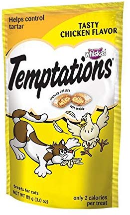 Whiskas Temptations - Juego de 12 sabrosos dulces de gallinas para gatos - BESTMASCOTA.COM