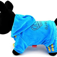 SMALLLEE_Lucky_STOE Pet Clothes Small Dog Cat Velvet Crown Jumpsuit Coat Hooide Pajamas Tracksuit - BESTMASCOTA.COM
