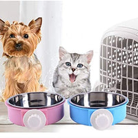 RUBYHOME Comedero para perros, cuenco de agua para mascotas, cuenco de plástico 2 en 1 y cuenco de acero inoxidable, cuenco extraíble para colgar gatos, conejos, pájaros, comida, cuenco perfecto para cajas y jaulas - BESTMASCOTA.COM