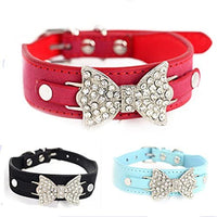 aolove Moda Rhinestones Diamante mariposa lazo corbata ajustable Piel Sintética mascota collares para perros gatos cachorro - BESTMASCOTA.COM