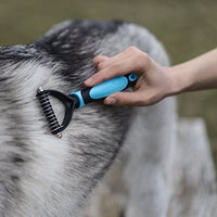 Pet Grooming Tool - 2 Sided Undercoat Rake for Cats & Dogs - Safe Dematting Comb for Easy Mats & Tangles Removing - No More Nasty Shedding and Flying Hair - BESTMASCOTA.COM