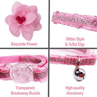 azuza Collar para gato con campana, 2 collares con purpurina para gato con accesorios de flores, rojo y rosa romántico - BESTMASCOTA.COM