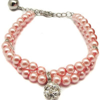 PetFavorites - Collar de perlas de 2 filas de diamantes de imitación para mascotas, gatos - BESTMASCOTA.COM