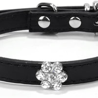 aolove Moda Rhinestones Diamante Flor Ajustable Piel Sintética mascota collares para gatos cachorro perros pequeños - BESTMASCOTA.COM