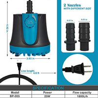Bomba de agua sumergible de 220 GPH de Topbry (800 l/h, 15 W), 12 luces LED ultra silenciosas con 2 boquillas, cable de alimentación de 6 pies para tanque de peces, estanque, acuario, estatua, hidroponía - BESTMASCOTA.COM