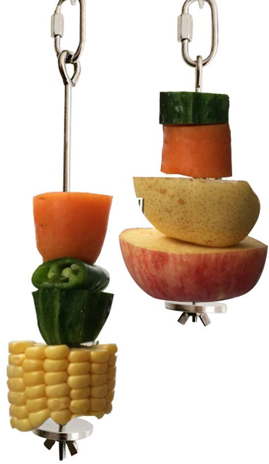 QBLEEV - Soporte para pájaros, comederos para pájaros, soporte para palos de frutas y verduras de acero inoxidable, juguete de forraje, pinchos para pájaros - BESTMASCOTA.COM